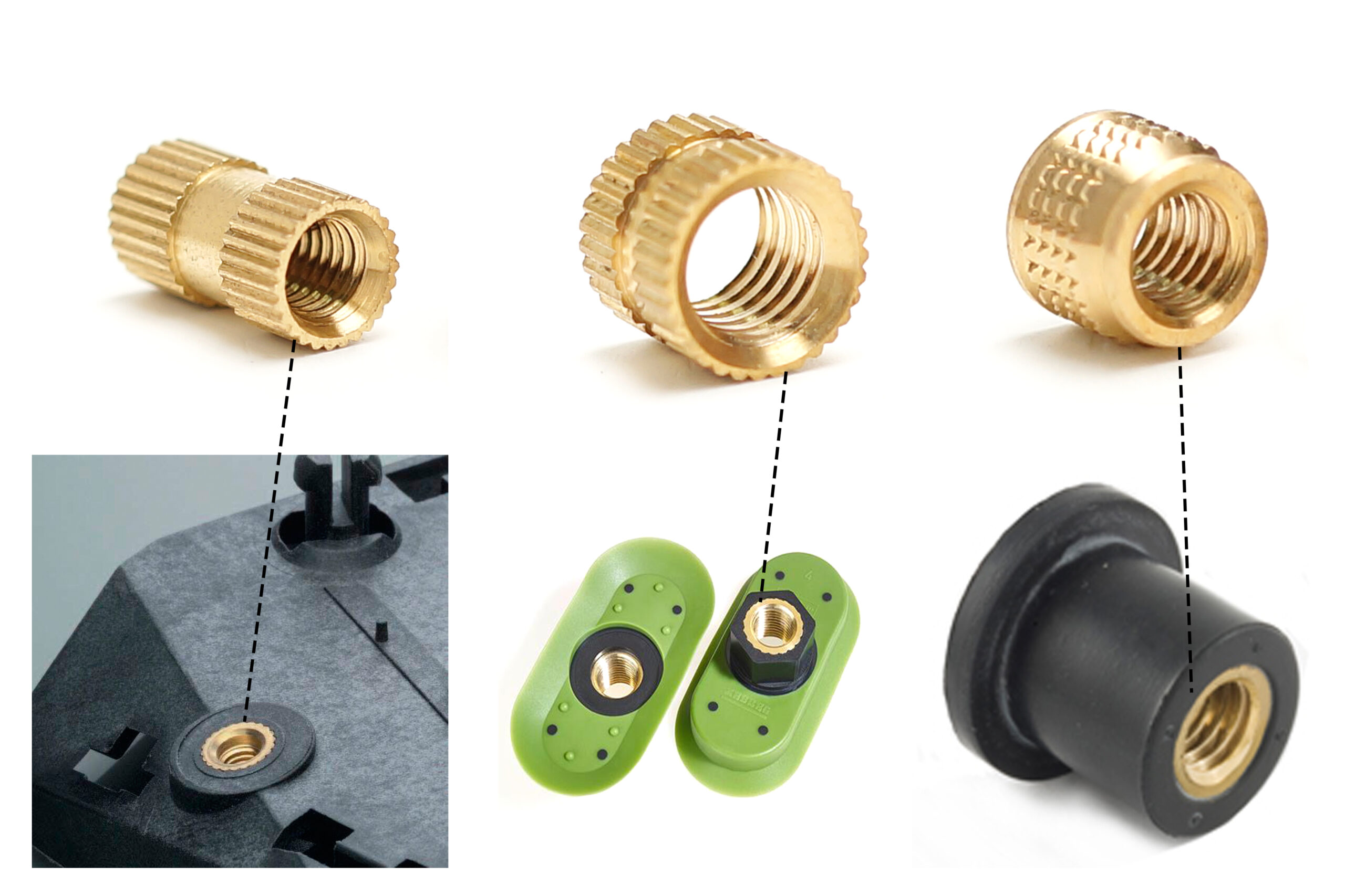 Brass threaded inserts for plastic injection molding manufactured with Swiss CNC & CAM machining by AVF Decolletage.