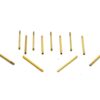 Brass test probes manufactured by AVF Decolletage for electronics testing.