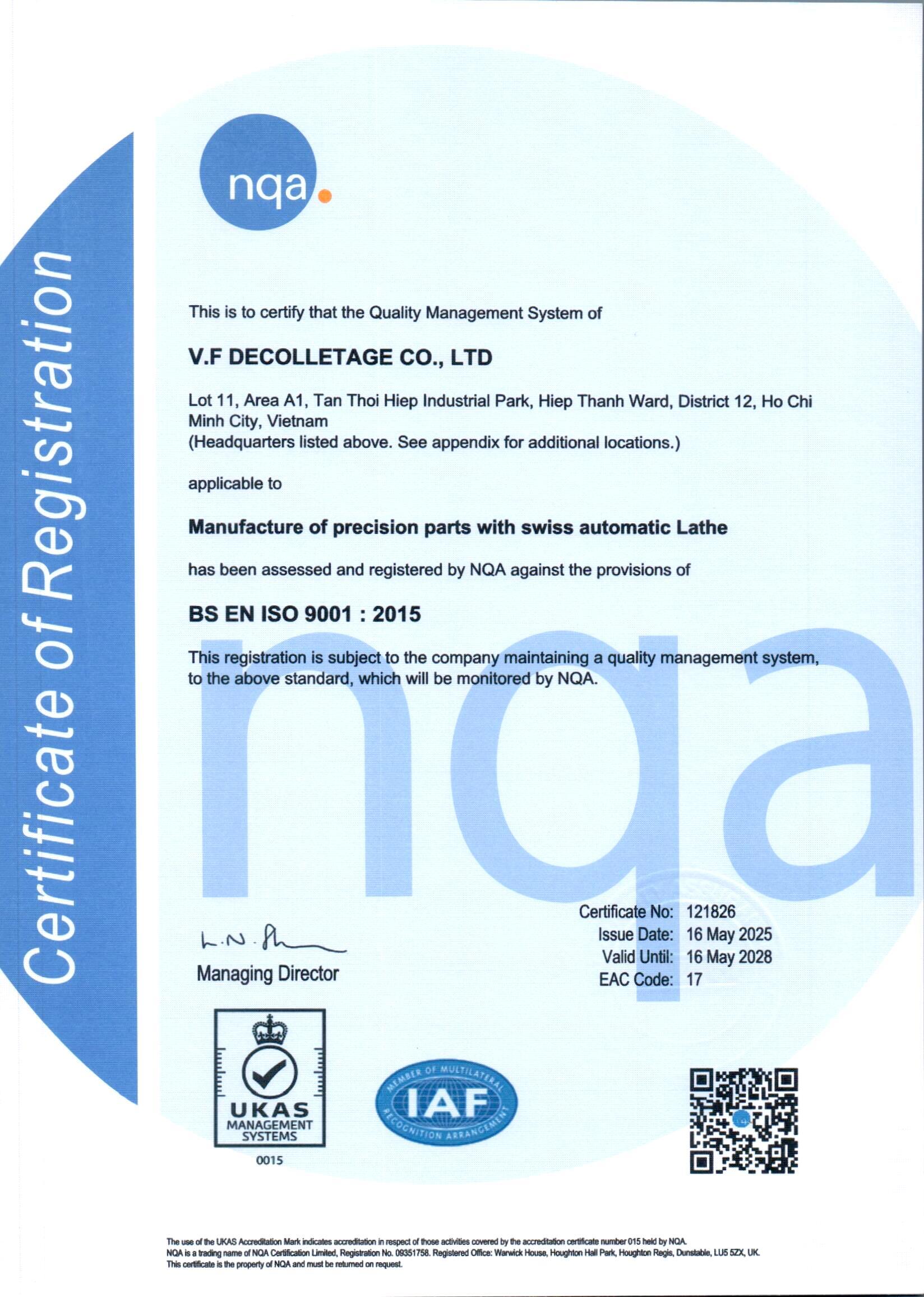 VF Decolletage quality control team uses manual calipers to ensure precise dimensional accuracy for machined components. Each part undergoes strict inspection to comply with ISO 9001:2015 standards, guaranteeing consistent quality for aerospace, automotive, medical, and connector industries.