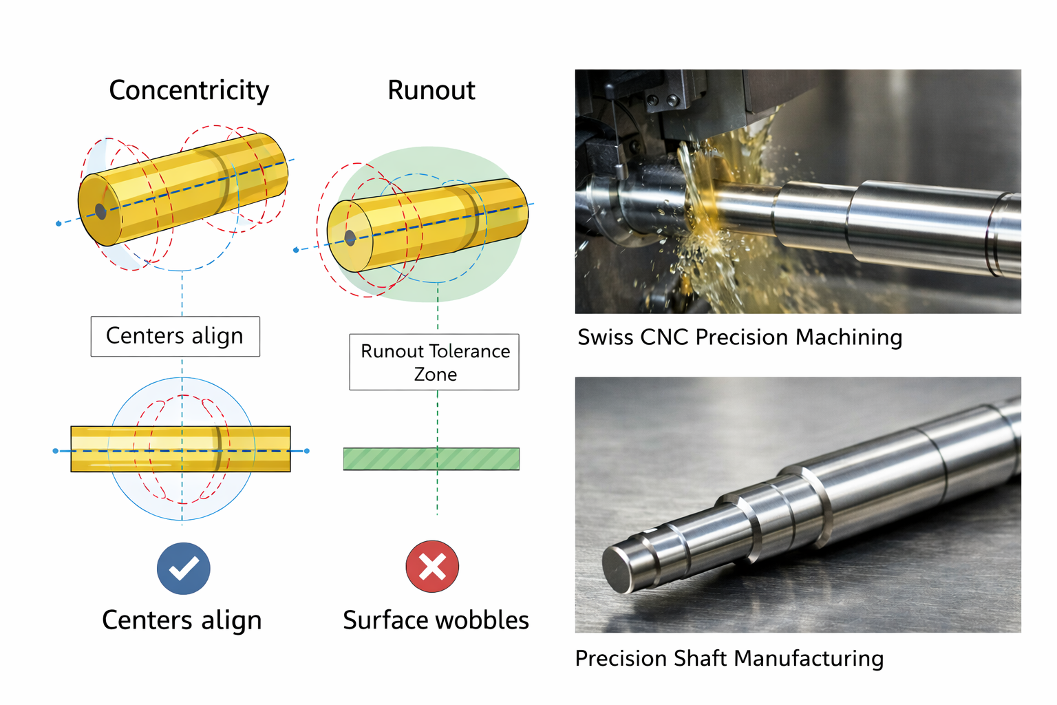 Precision machined shaft with tight runout tolerance
